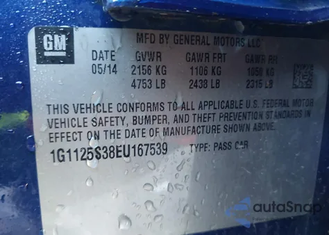 2014 Chevrolet Impala 2Lt z USA, uszkodzony, nr VIN 1G1125S38EU167539